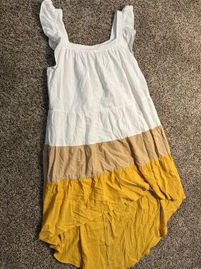 Girls Colorblock Tiered Sundress - White, Tan & Mustard
